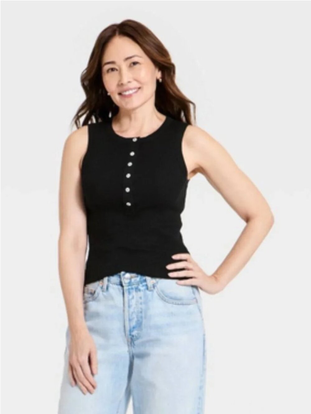 Women's Henley Tank Top - Universal Thread Black M